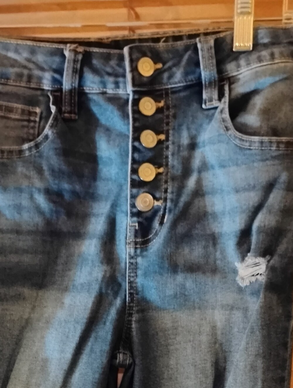 No Boundaries Women's Skinny Jeans Denim 5 Button Fly with Distressing Size 9